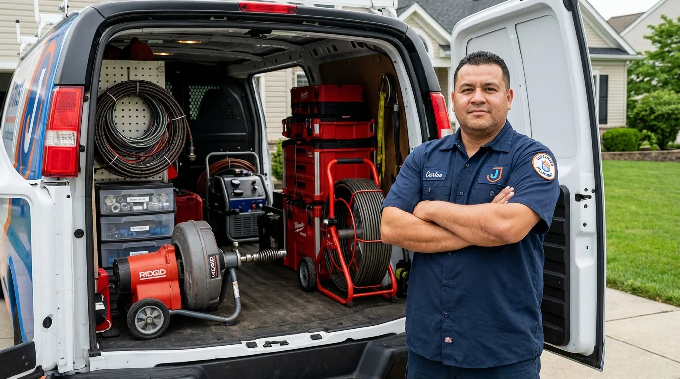 Professional drain cleaning equipment and Johns Plumbing LLC plumber in Bergenfield