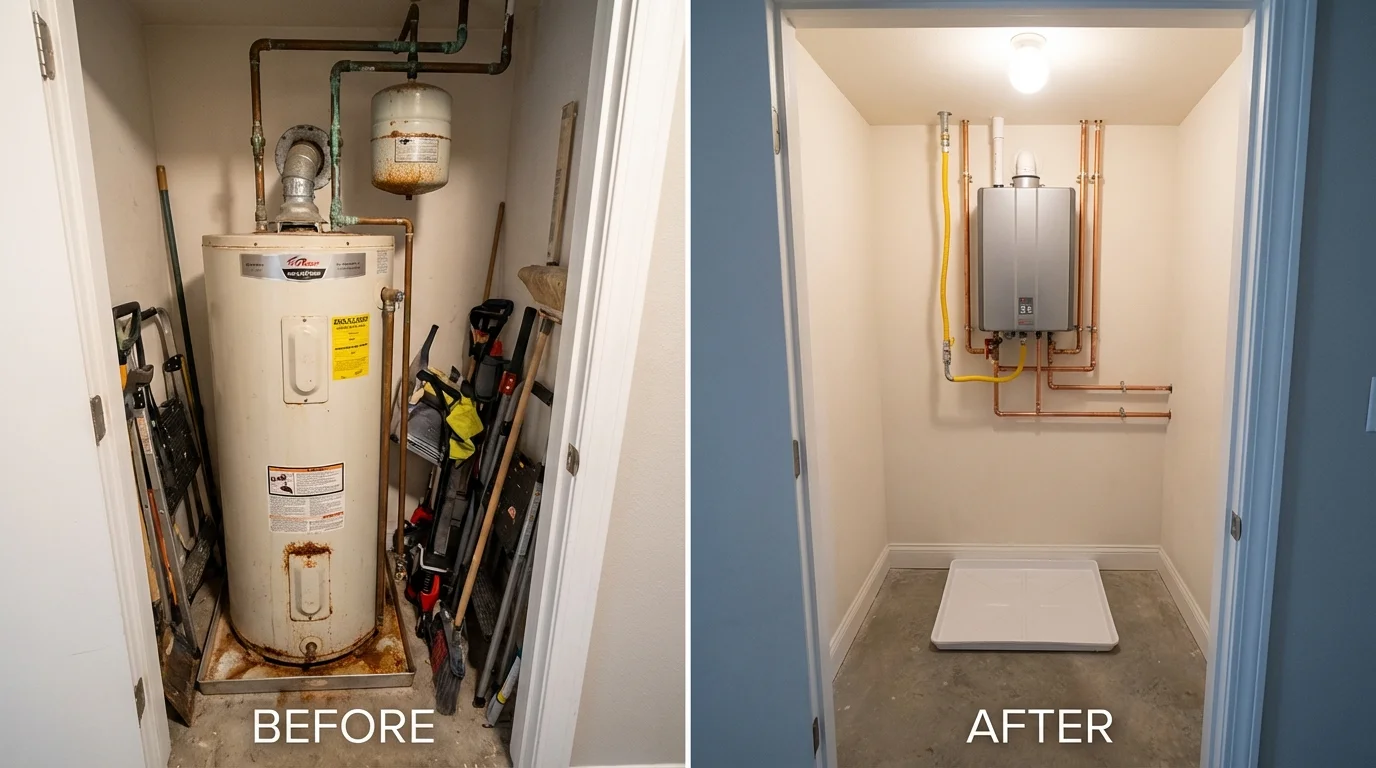 Tank water heater versus wall-mounted tankless unit comparison for Bergenfield, NJ homeowners