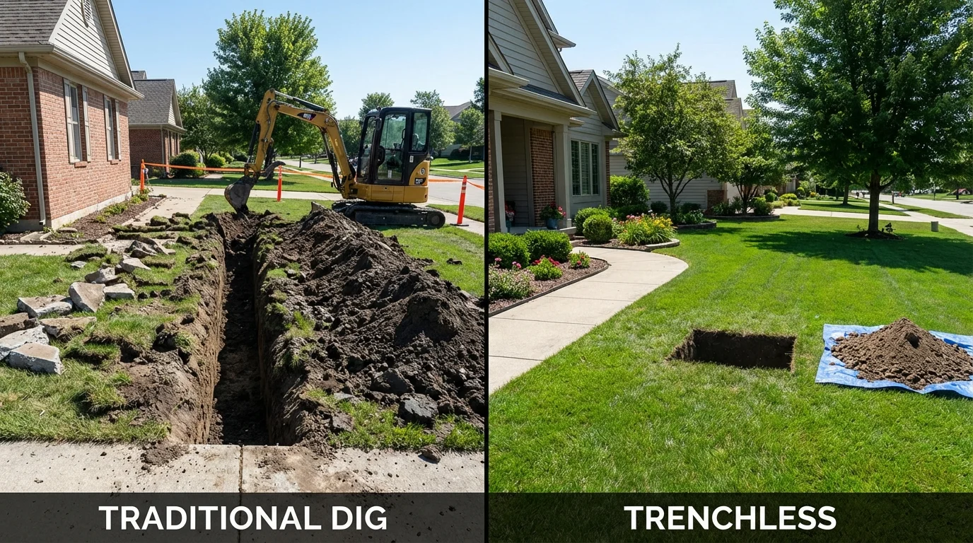 Trenchless sewer repair with minimal yard damage versus traditional excavation in Bergenfield, NJ